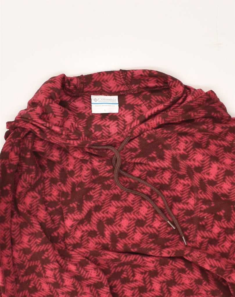 COLUMBIA Womens Fleece Hoodie Jumper UK 14 Large Red Herringbone Polyester | Vintage Columbia | Thrift | Second-Hand Columbia | Used Clothing | Messina Hembry 