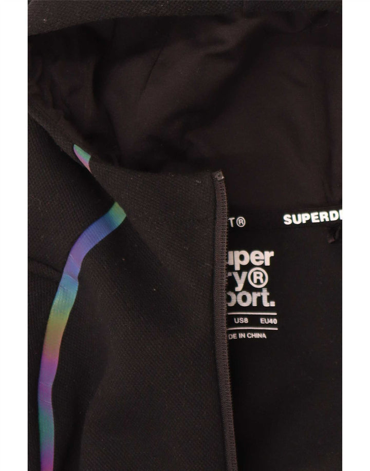 Superdry Womens Graphic Zip Hoodie Sweater UK 12 Medium Black Polyester