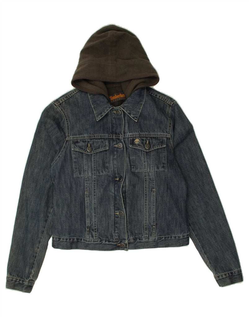 TIMBERLAND Womens Crop Hooded Denim Jacket UK 8 Small Navy Blue Cotton Vintage Timberland and Second-Hand Timberland from Messina Hembry 