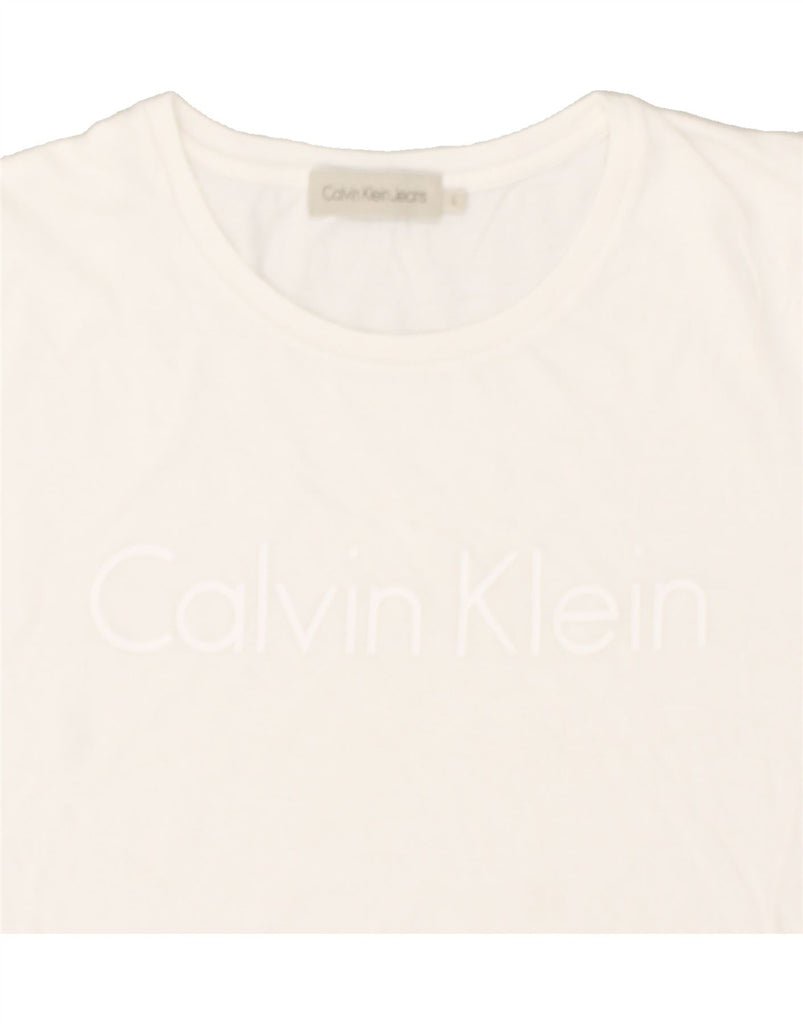 CALVIN KLEIN JEANS Womens Graphic T-Shirt Top UK 16 Large White Cotton | Vintage Calvin Klein Jeans | Thrift | Second-Hand Calvin Klein Jeans | Used Clothing | Messina Hembry 