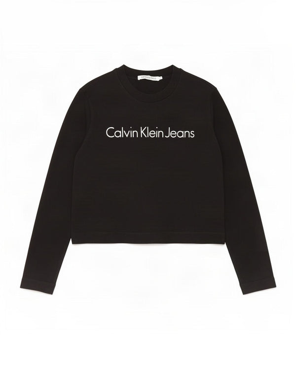 Calvin Klein Jeans Womens Crop Graphic Top Long Sleeve UK 10 Small Black