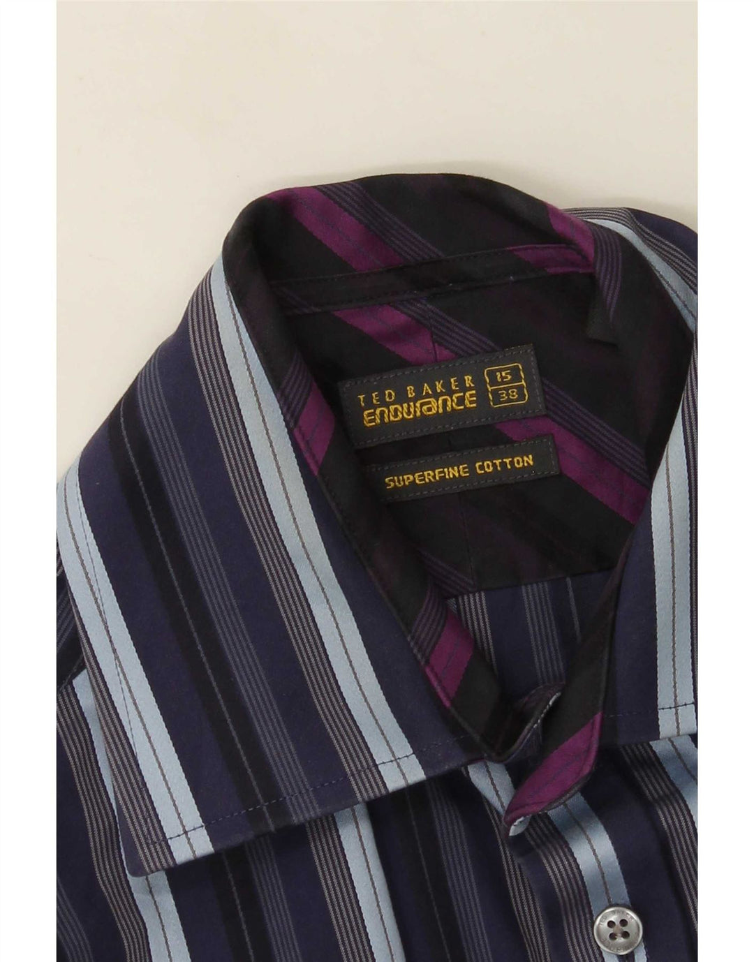Ted Baker Mens Formal Shirt Size 38 15 Medium Navy Blue Striped Cotton