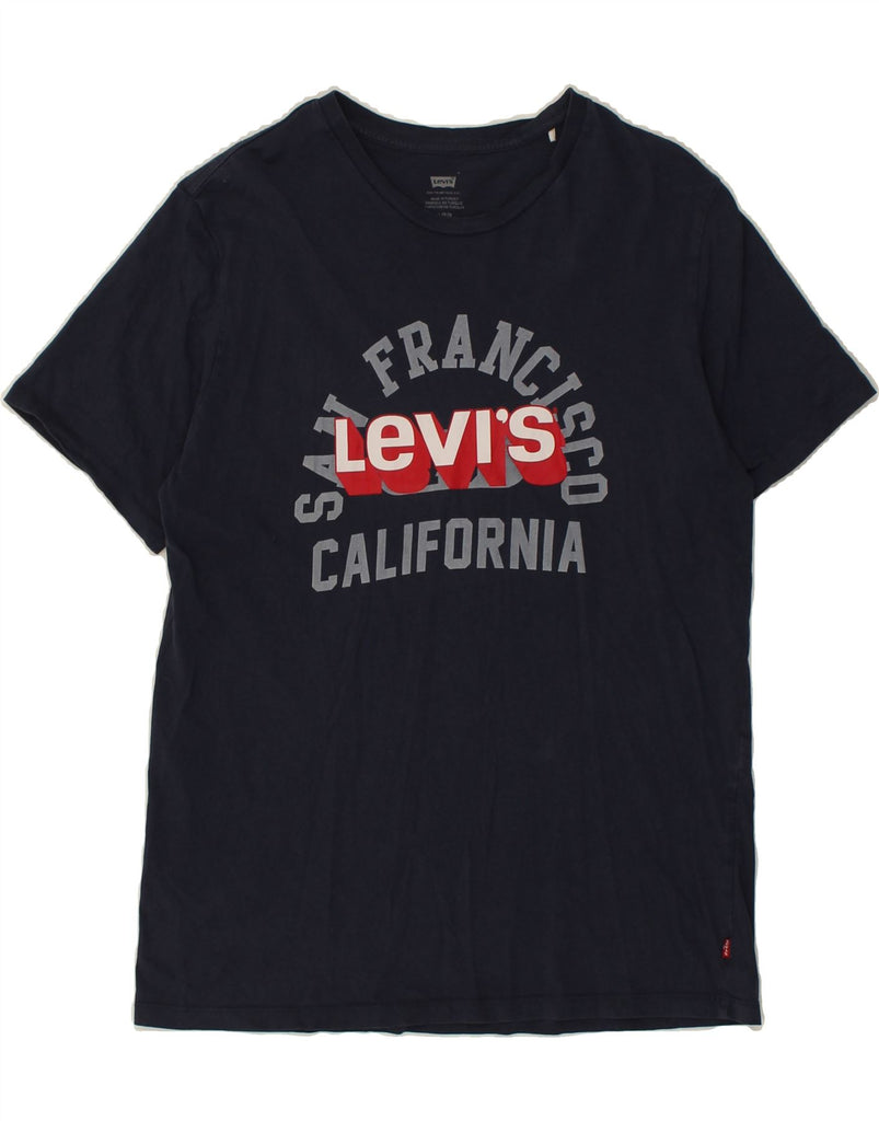 LEVI'S Mens Slim Graphic T-Shirt Top Large Navy Blue Cotton Vintage Levi's and Second-Hand Levi's from Messina Hembry 