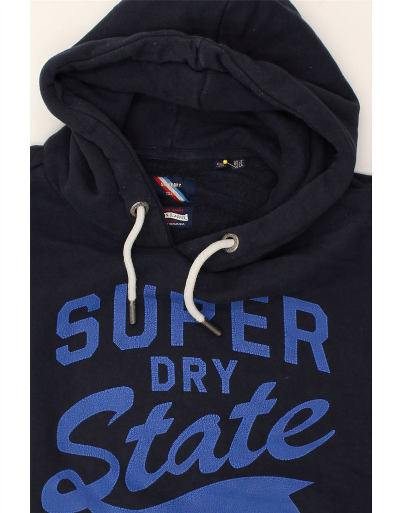 SUPERDRY Womens Graphic Hoodie Jumper UK 16 Large Navy Blue Cotton | Vintage Superdry | Thrift | Second-Hand Superdry | Used Clothing | Messina Hembry 