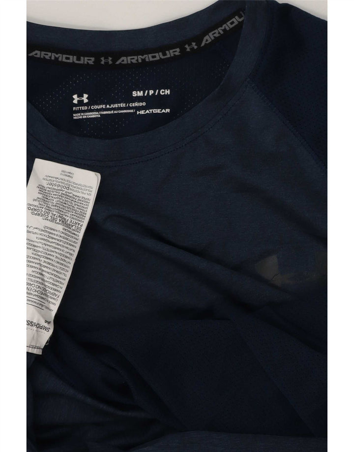 Under Armour Mens Heat Gear T-Shirt Top Small Navy Blue Polyester