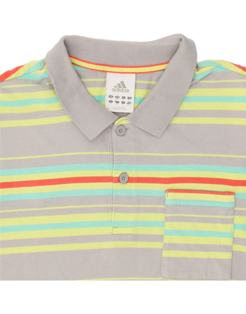 ADIDAS Mens Polo Shirt Medium Grey Striped | Vintage Adidas | Thrift | Second-Hand Adidas | Used Clothing | Messina Hembry 