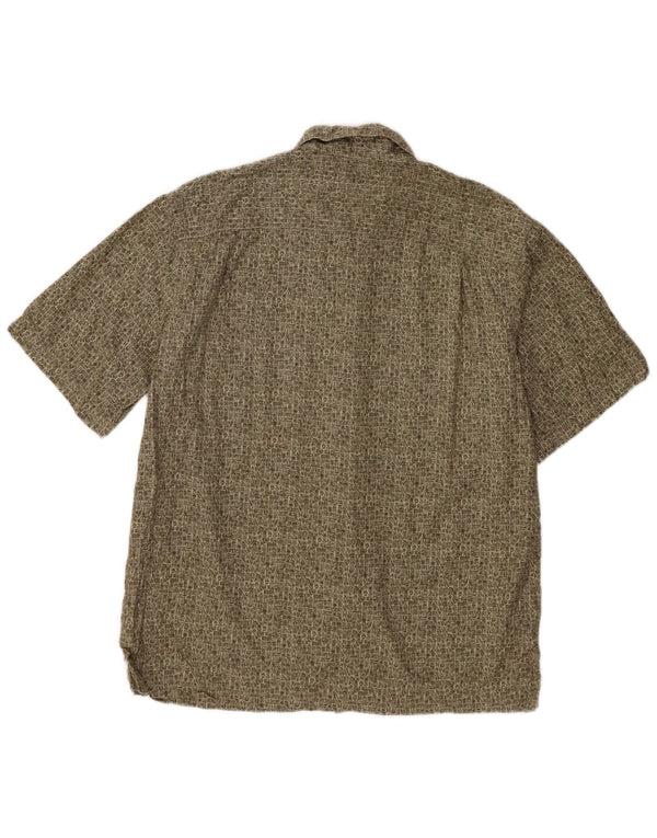 L.L.Bean Mens Short Sleeve Shirt Medium Khaki Geometric Cotton