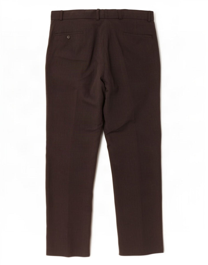 Marks & Spencer Mens Pegged Suit Trousers W44 L31 Brown Polyester