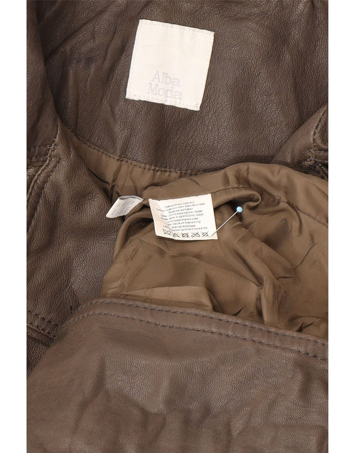 ALBA MODA Womens Military Leather Coat UK 20 2XL Brown Leather