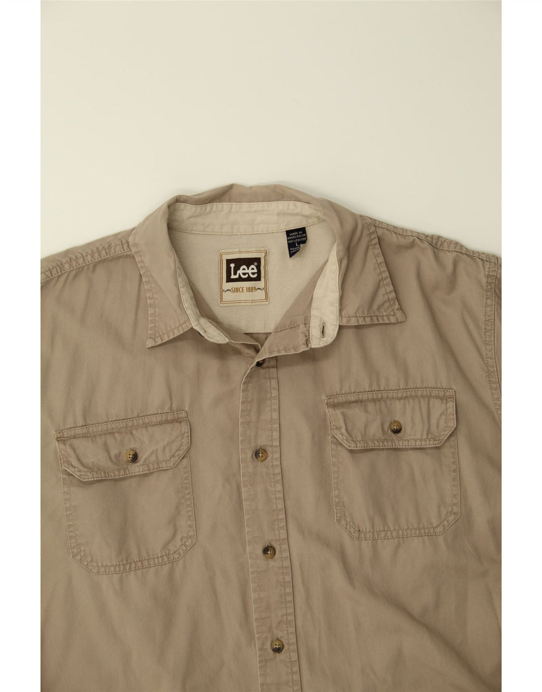 LEE Mens Short Sleeve Shirt Large Beige Cotton Vintage Lee and Second-Hand Lee from Messina Hembry 