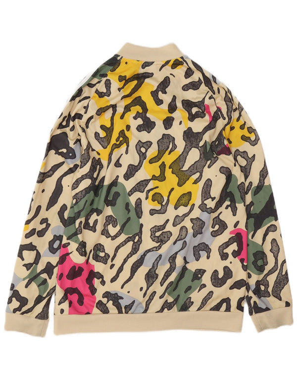 ADIDAS Girls Tracksuit Top Jacket 15-16 Years Beige Animal Print Polyester