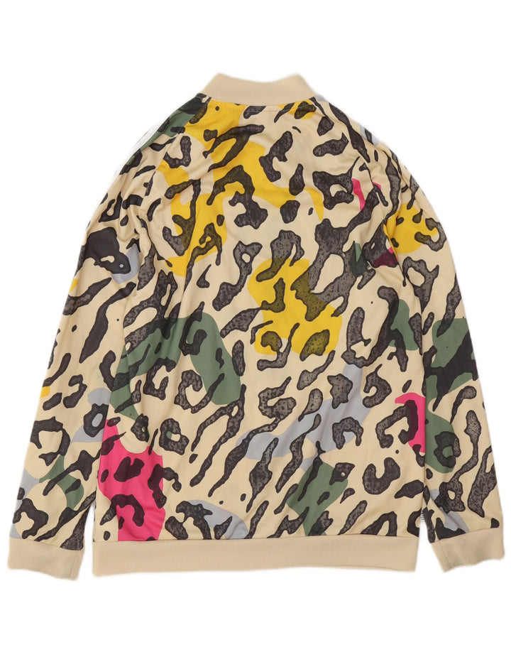 ADIDAS Girls Tracksuit Top Jacket 15-16 Years Beige Animal Print Polyester