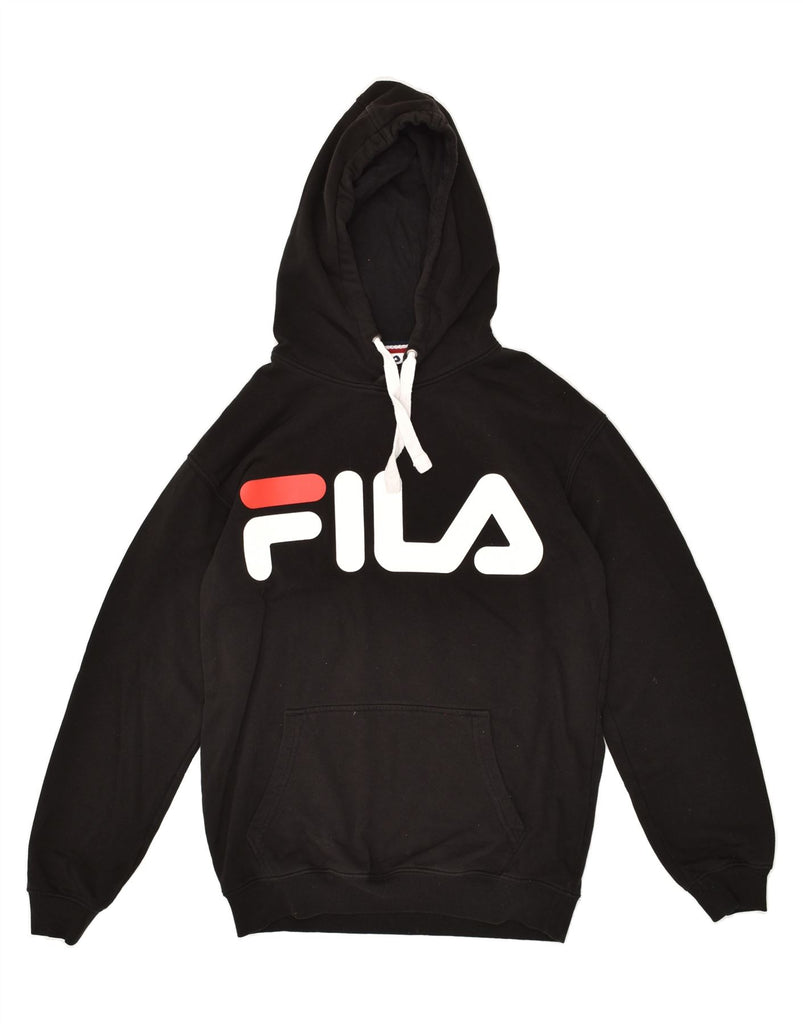 FILA Mens Graphic Hoodie Jumper Small Black Cotton | Vintage Fila | Thrift | Second-Hand Fila | Used Clothing | Messina Hembry 