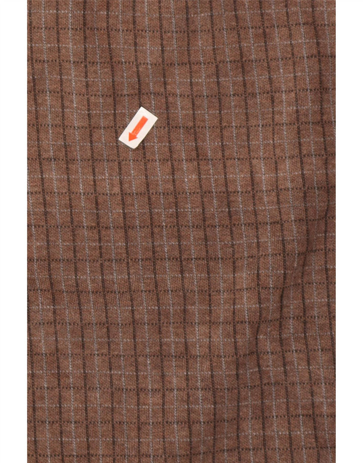 Izod Mens Zip Neck Sweatshirt Jumper Medium Brown Check Cotton