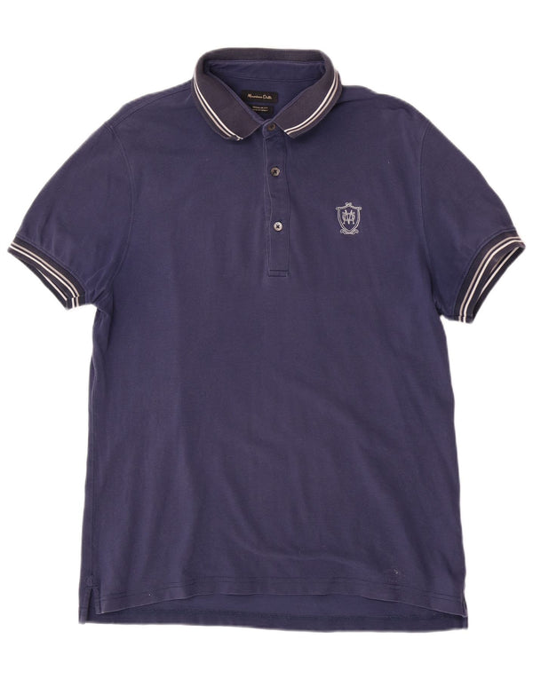 Massimo Dutti Mens Short Sleeve Regular Fit Polo Shirt Large Navy Blue