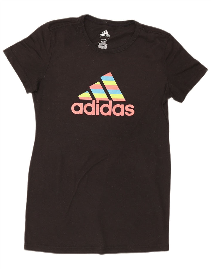 ADIDAS Womens Graphic T-Shirt Top UK 14 Large Black Polyester