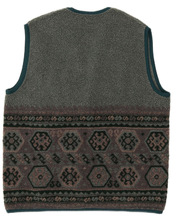 Vintage Mens Fleece Gilet UK 42 XL Grey Geometric Polyester