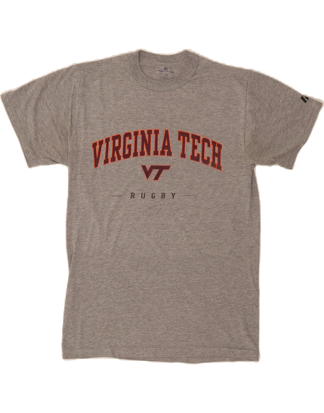 RUSSELL ATHLETIC Mens Virginia Tech Graphic T-Shirt Top Small Grey Vintage Russell Athletic and Second-Hand Russell Athletic from Messina Hembry 