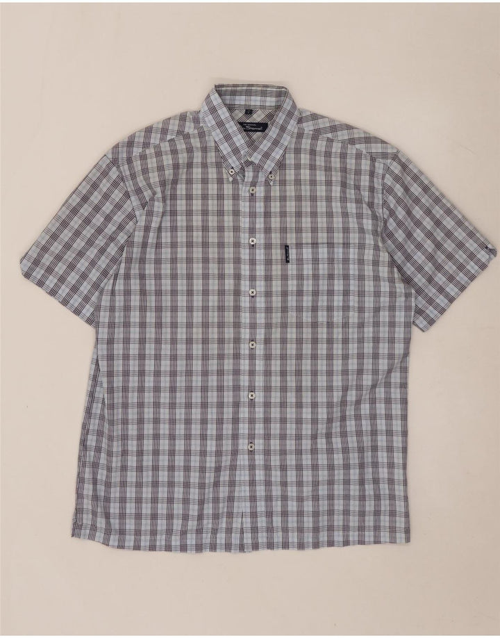 BEN SHERMAN Mens Short Sleeve Shirt Large Blue Check