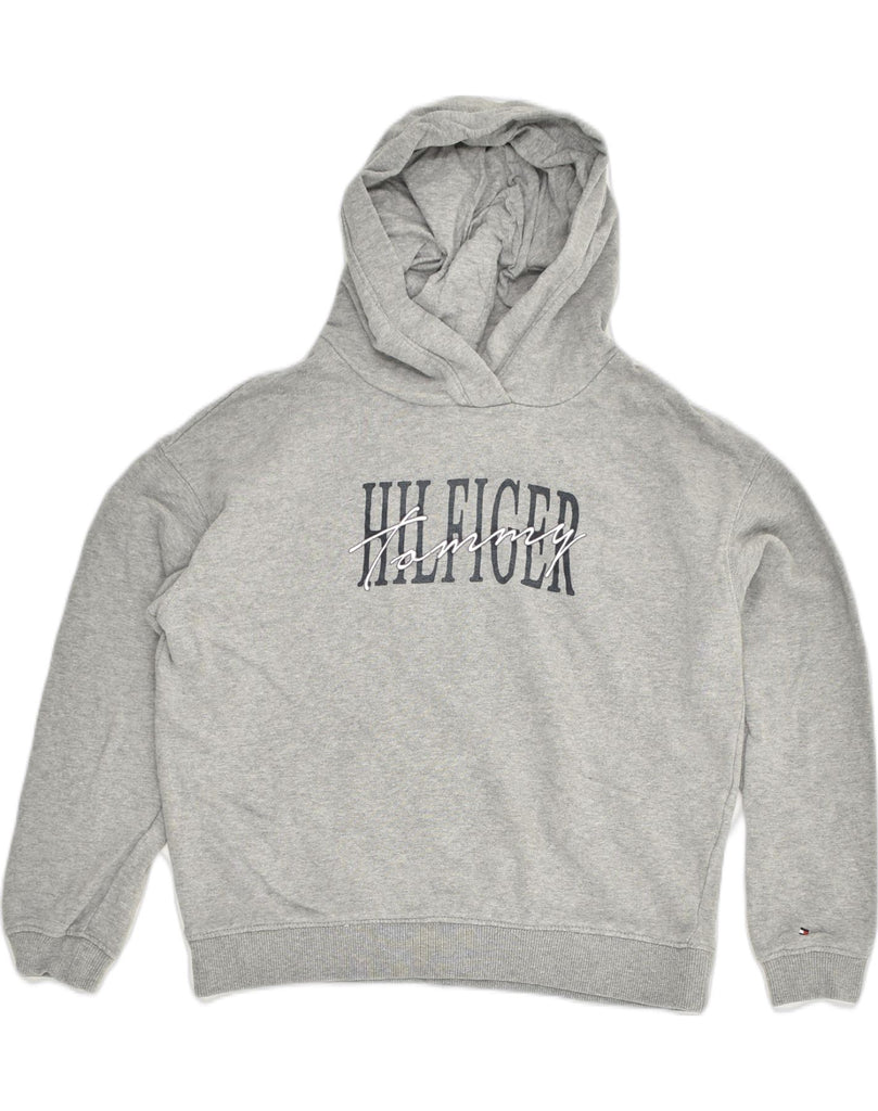 TOMMY HILFIGER Girls Graphic Hoodie Jumper 11-12 Years Grey Cotton | Vintage Tommy Hilfiger | Thrift | Second-Hand Tommy Hilfiger | Used Clothing | Messina Hembry 