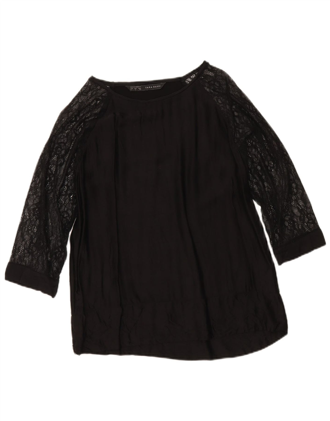 Zara Womens Top 3/4 Sleeve UK 16 Large Black Viscose