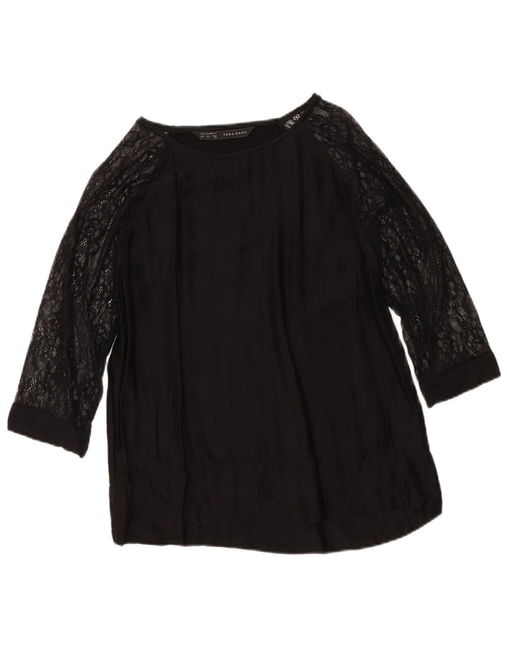 Zara Womens Top 3/4 Sleeve UK 16 Large Black Viscose