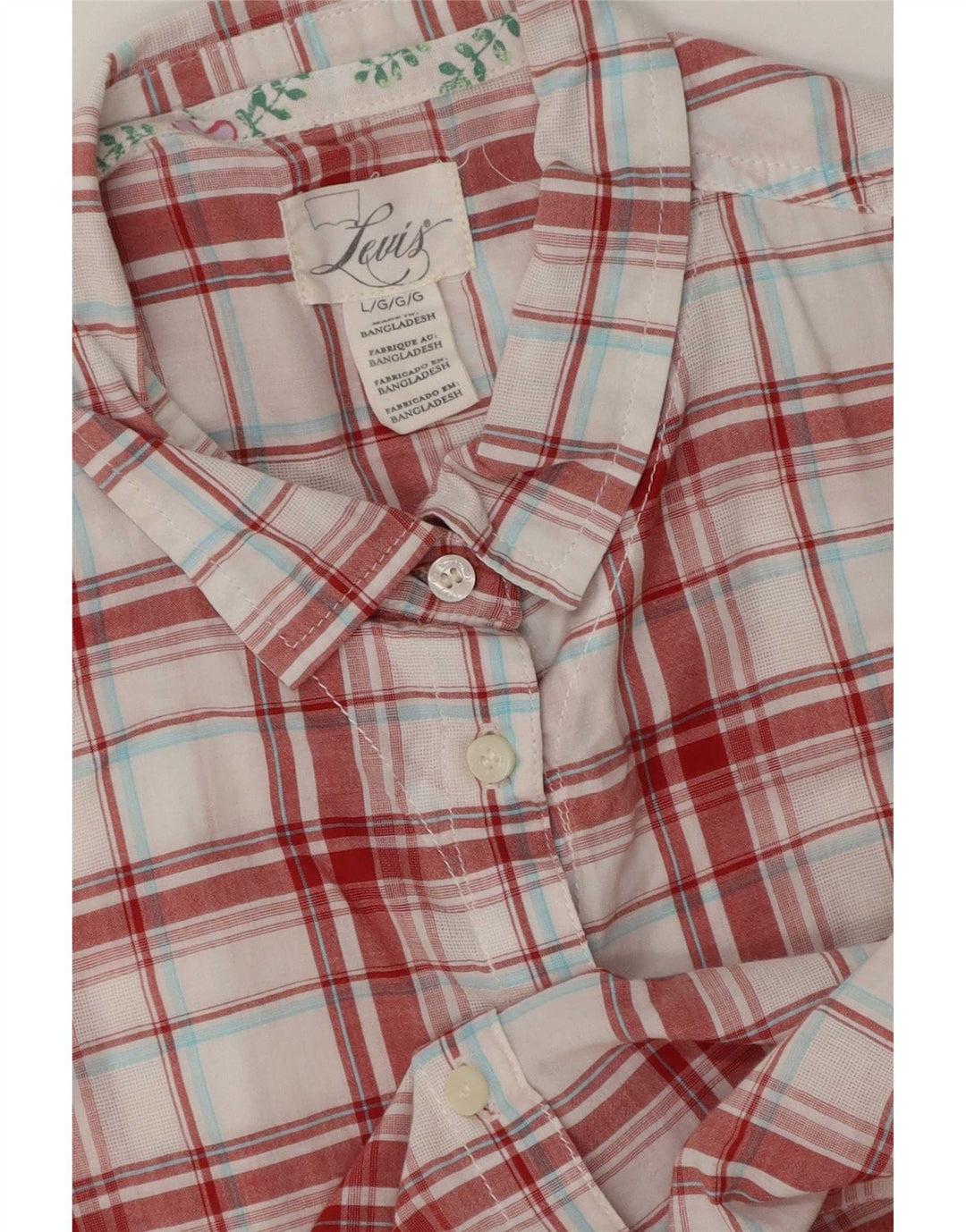 Levi's Womens Short Sleeve Shirt UK 16 Large Red Check