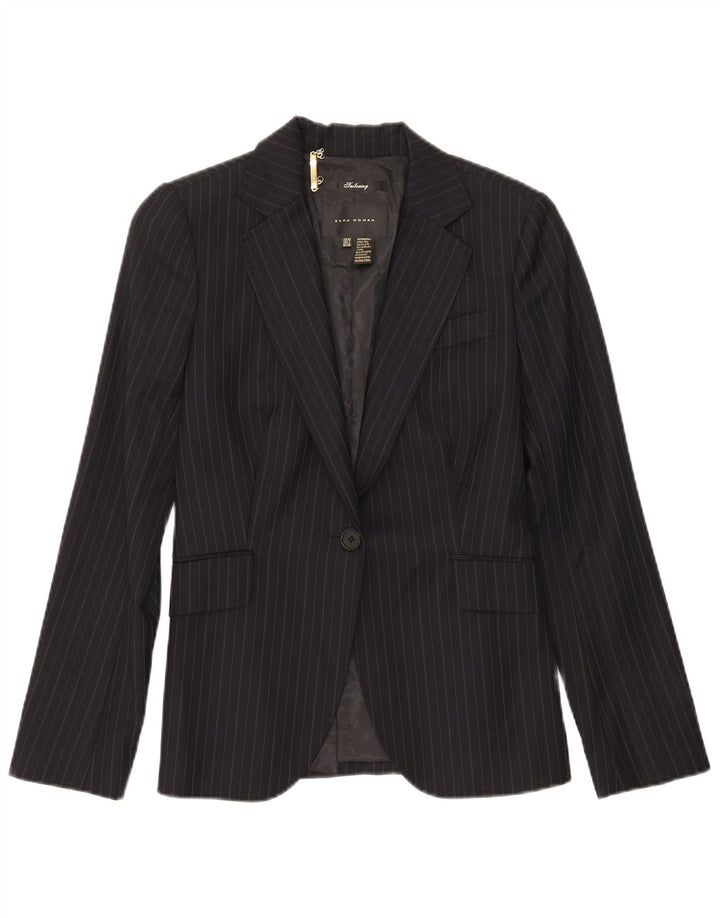 Zara Womens 1 Button Blazer Jacket EU 38 Small Black Striped Wool