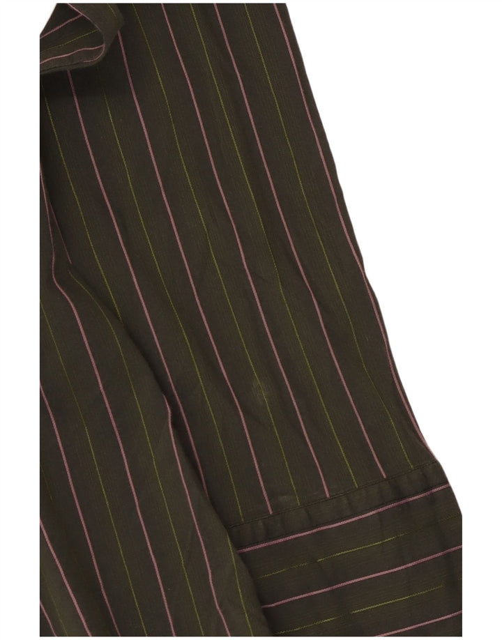 Benetton Womens Shirt UK 14 Large Green Striped Cotton