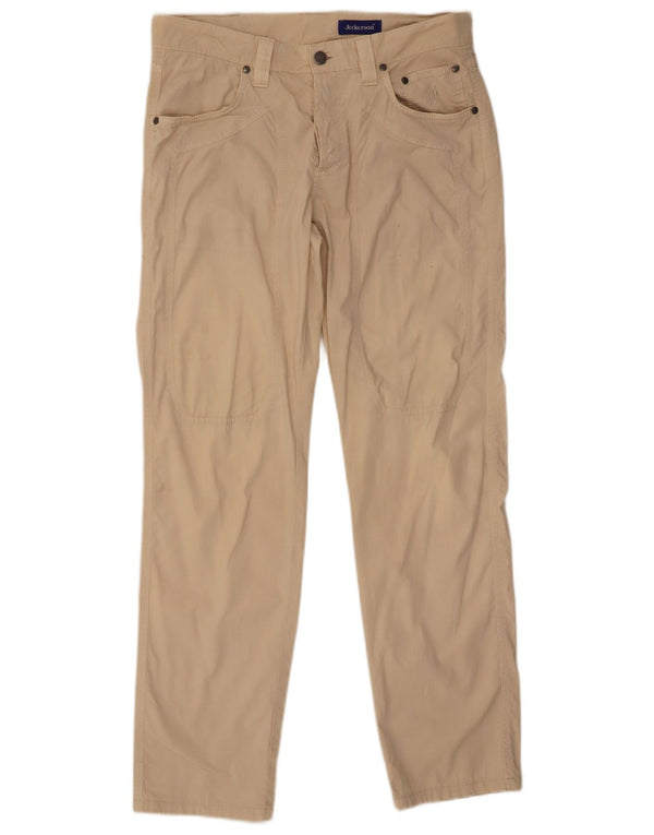 Jeckerson Mens Straight Casual Trousers W33 L30 Beige Cotton
