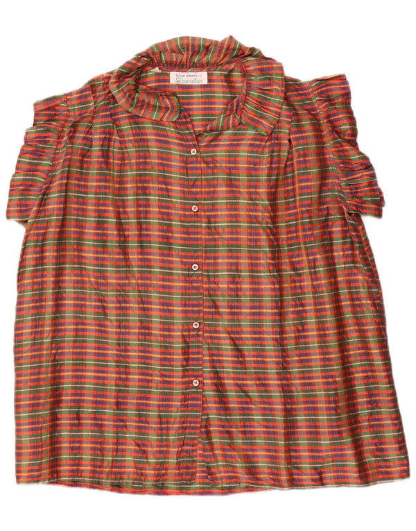 Benetton Womens Short Sleeve Shirt Blouse UK 14 Large Multicoloured Plaid