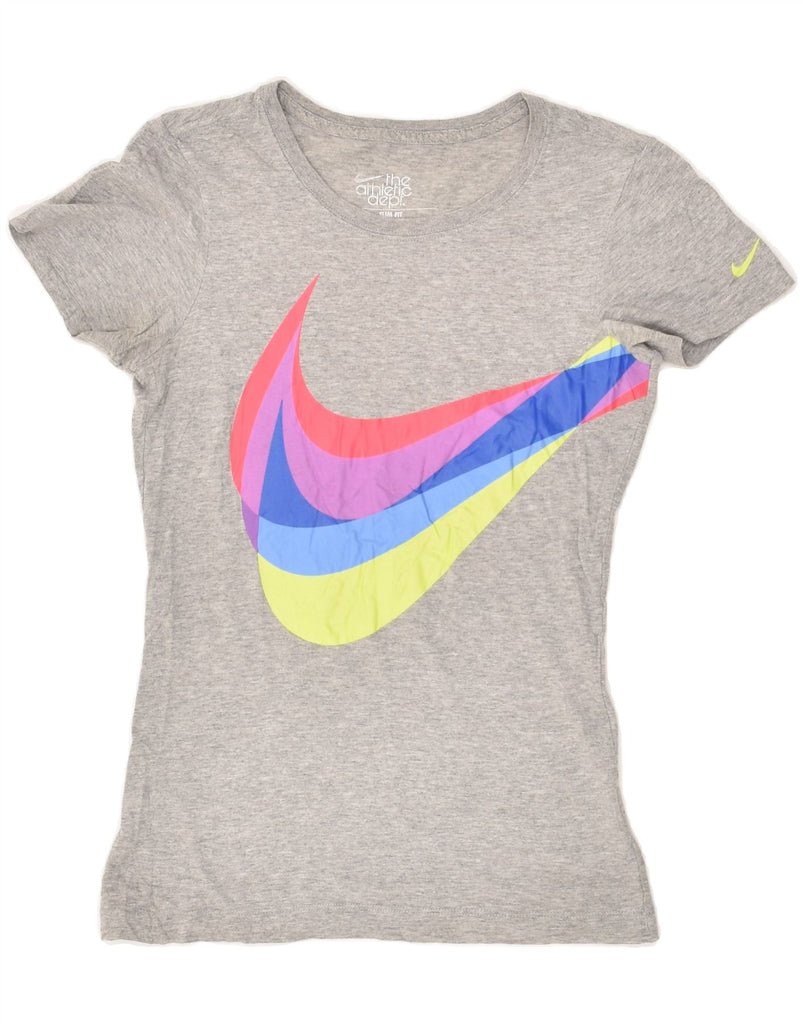 NIKE Womens Slim Fit Graphic T-Shirt Top UK 6 XS Grey Vintage Nike and Second-Hand Nike from Messina Hembry 