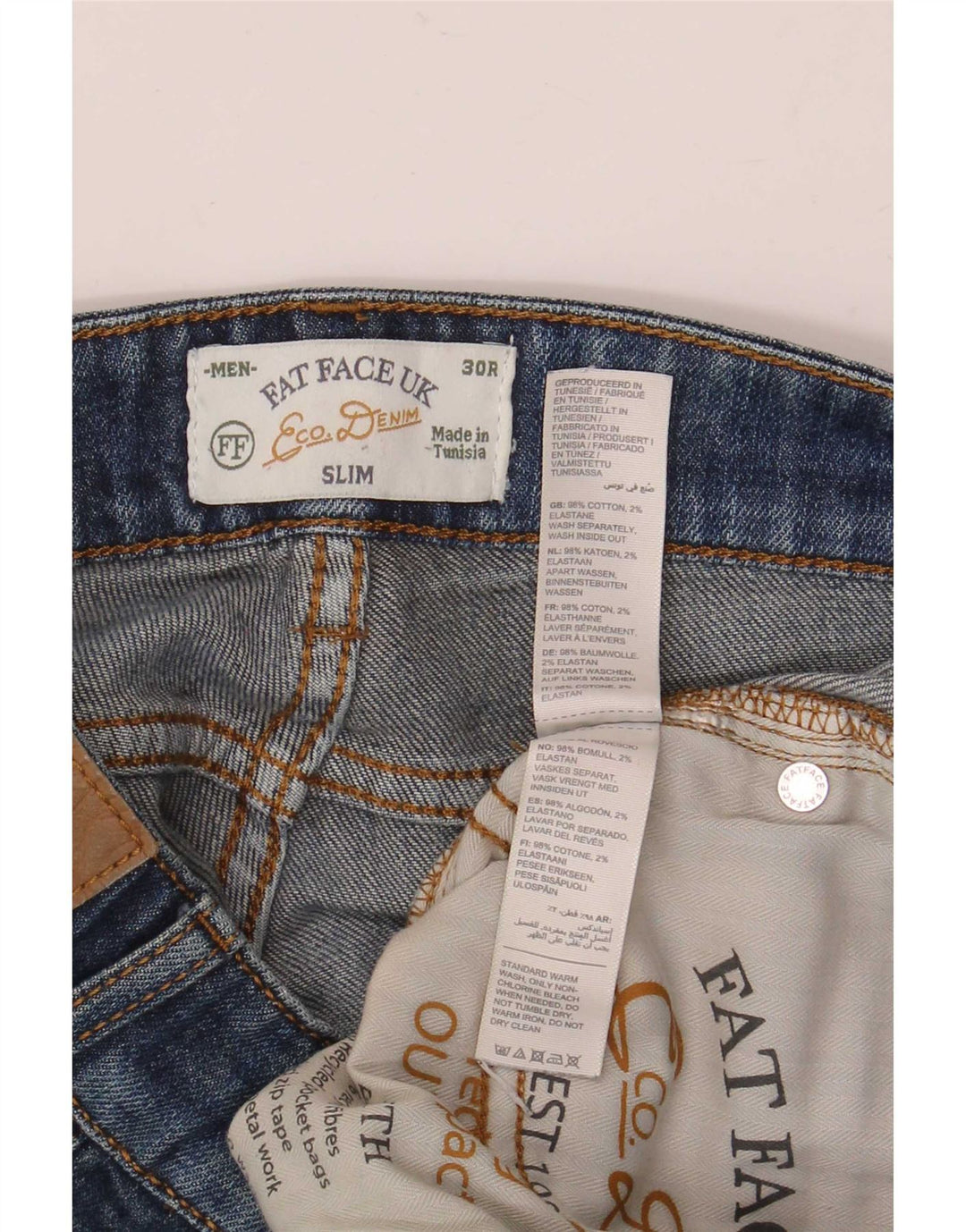 Fat Face Mens Slim Jeans W30 L32 Blue Cotton
