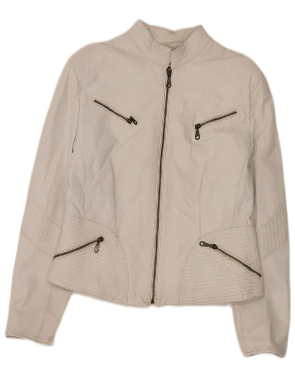 Schegge Womens Leather Racer Jacket IT 52 2XL White