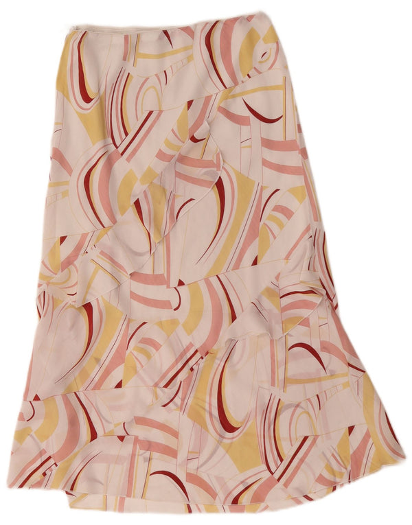 Vintage Womens Abstract Pattern Midi Skirt Large W32 White