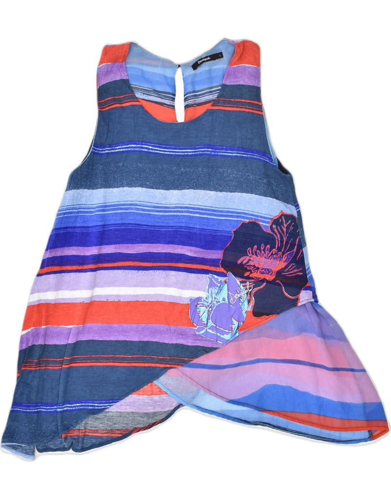 DESIGUAL Womens Asymmetric Sleeveless Blouse Top UK 14 Large Blue Striped | Vintage | Thrift | Second-Hand | Used Clothing | Messina Hembry 