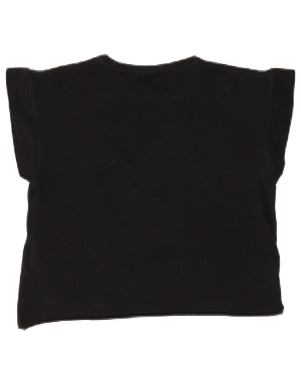 Guess Womens Crop Graphic T-Shirt Top UK 12 Medium Black Cotton