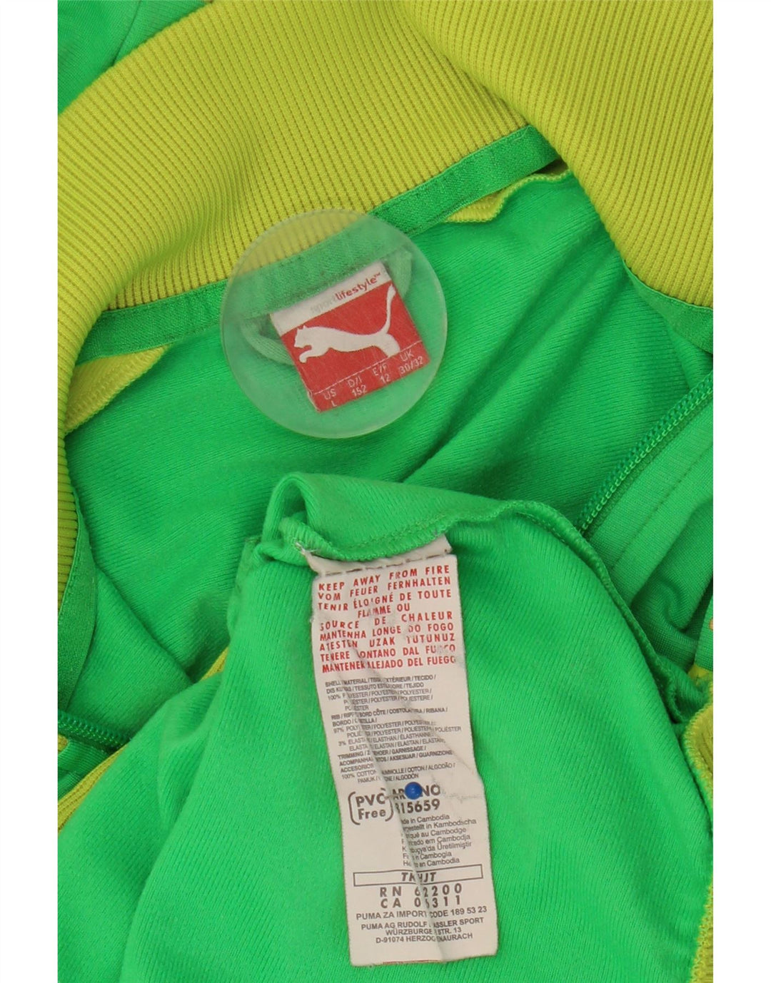 Puma Boys Tracksuit Top Jacket 11-12 Years Green Colourblock Polyester