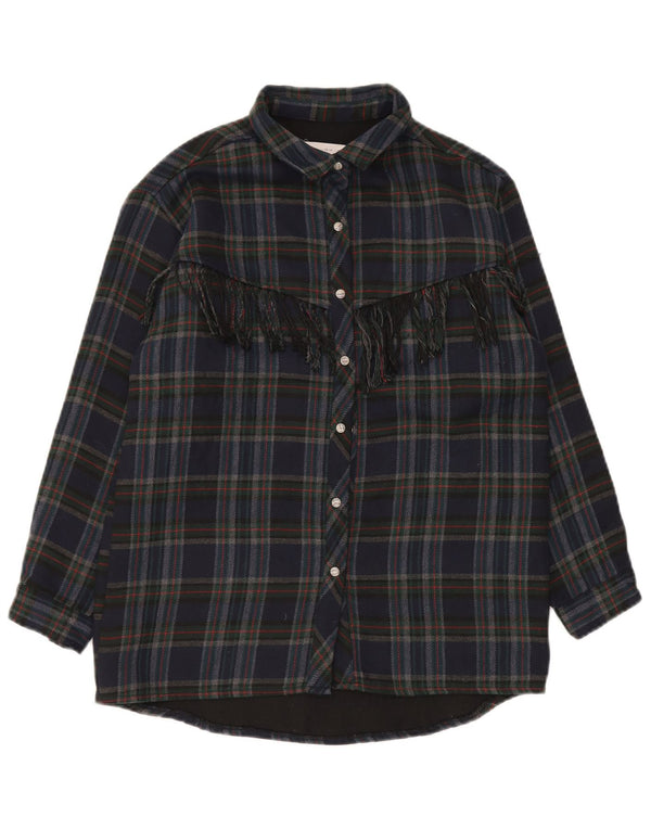 Zara Boys Overshirt Flannel Shirt 13-14 Years Navy Blue Check Polyester