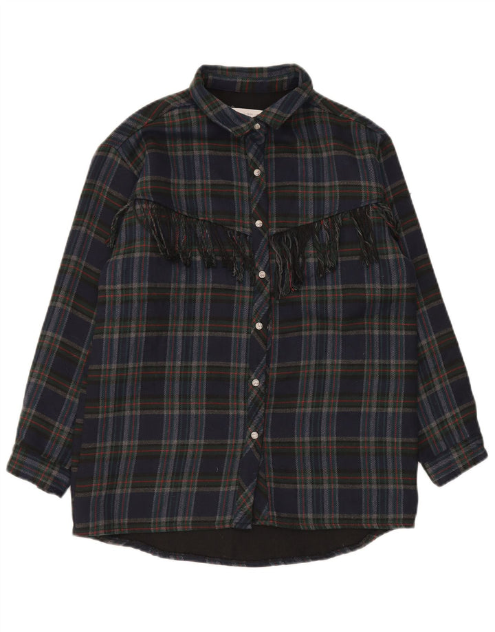 Zara Boys Overshirt Flannel Shirt 13-14 Years Navy Blue Check Polyester