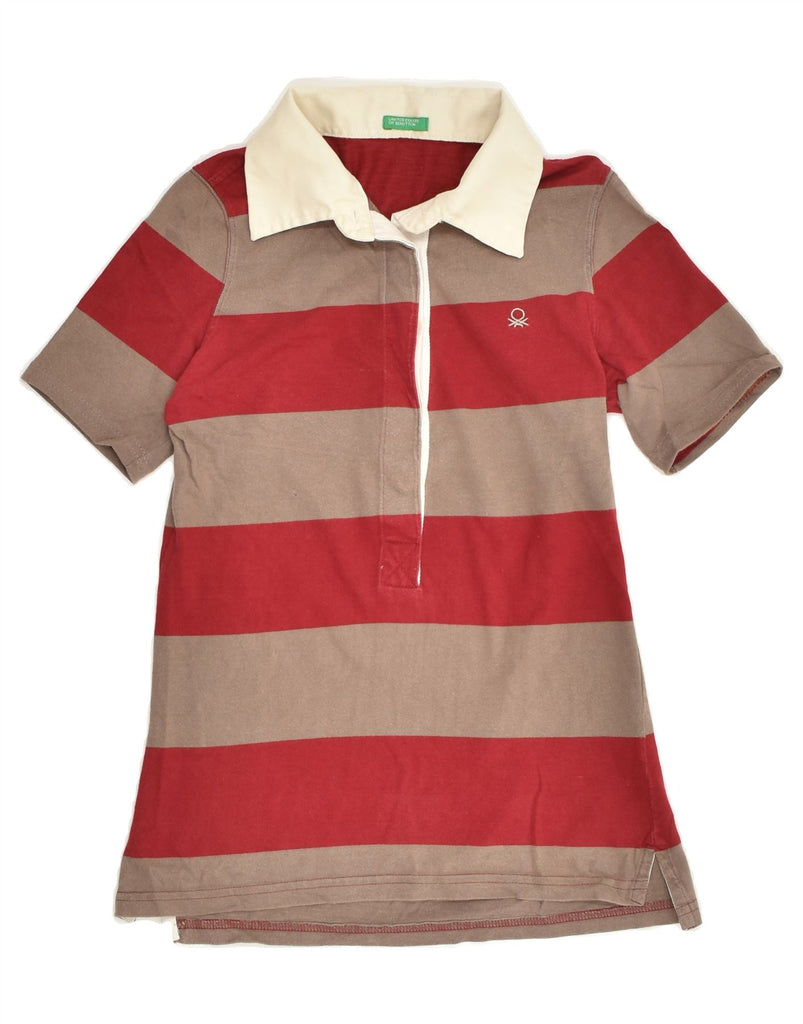 BENETTON Womens Polo Shirt UK 4 XS Red Striped Cotton | Vintage Benetton | Thrift | Second-Hand Benetton | Used Clothing | Messina Hembry 