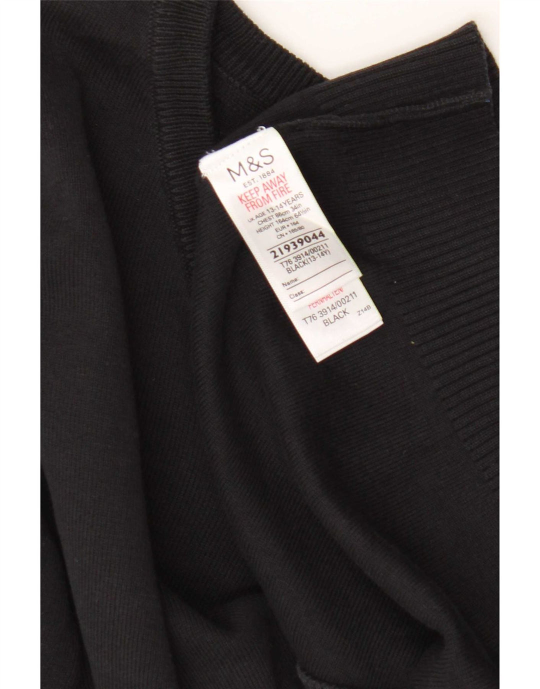 Marks & Spencer Boys V-Neck Jumper Sweater 13-14 Years Black Cotton