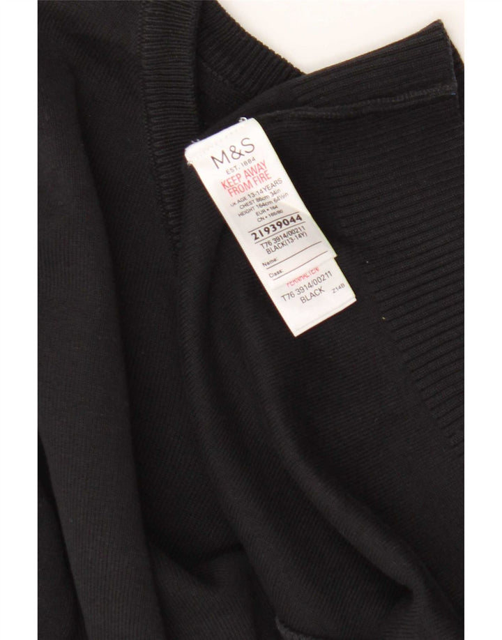 Marks & Spencer Boys V-Neck Jumper Sweater 13-14 Years Black Cotton