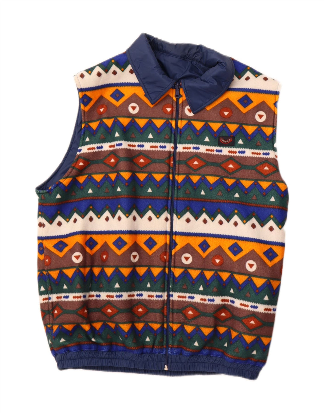 AMERICA Mens Reversible Gilet UK 40 Large Navy Blue Geometric Polyamide