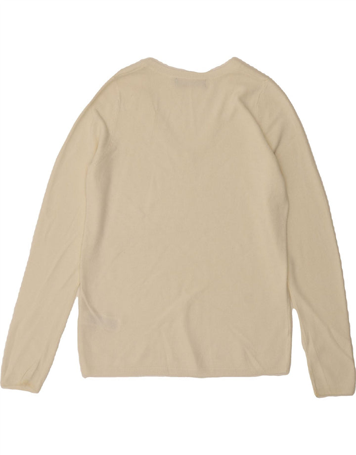 MARKS & SPENCER Womens V-Neck Jumper Sweater UK 10 Small Off White Acrylic Vintage Marks & Spencer and Second-Hand Marks & Spencer from Messina Hembry 