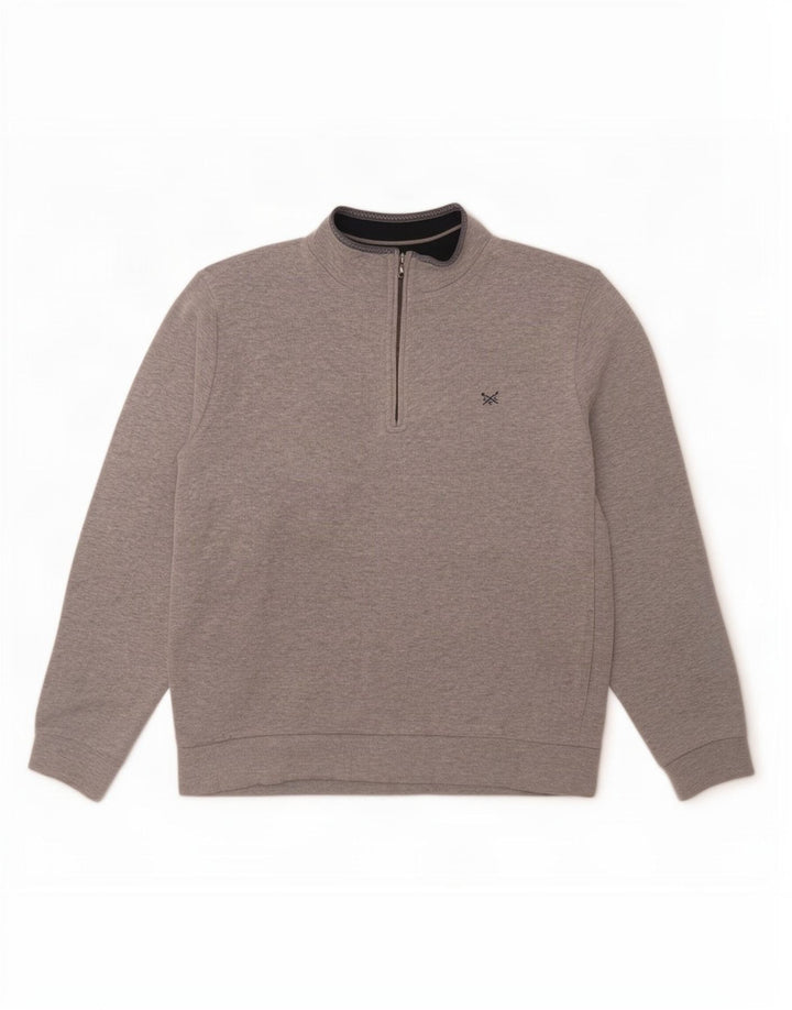 Crew Clothing Mens Zip Neck Sweatshirt Jumper Large Grey Flecked