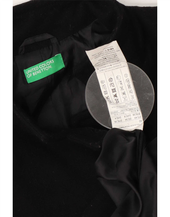 Benetton Womens Overcoat UK 8 Small Black Wool