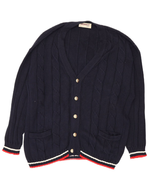 Bennett's Mens Cardigan Sweater IT 56 XL Navy Blue Striped Cotton