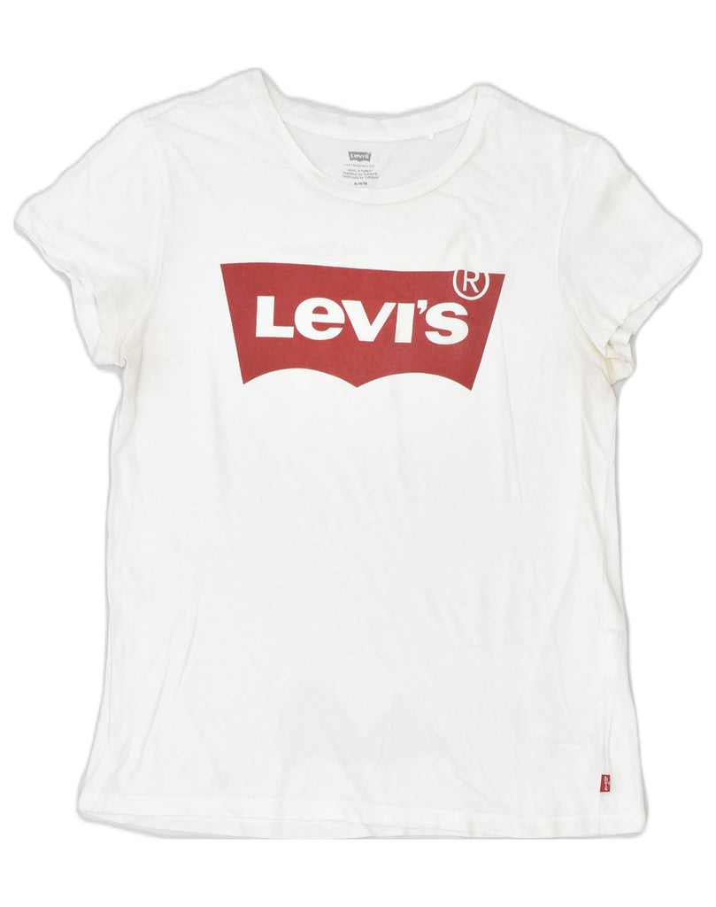 LEVI'S Womens Graphic T-Shirt Top UK 14 Medium White Cotton | Vintage | Thrift | Second-Hand | Used Clothing | Messina Hembry 