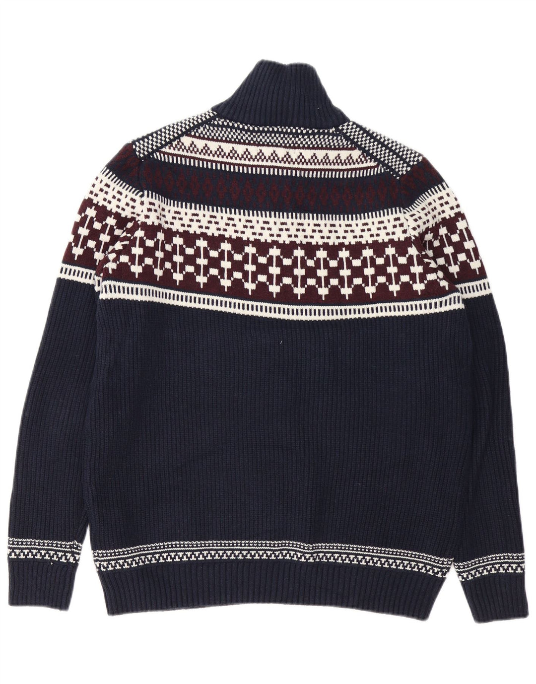 Marks & Spencer Mens Zip Neck Jumper Sweater Large Navy Blue Fair Isle